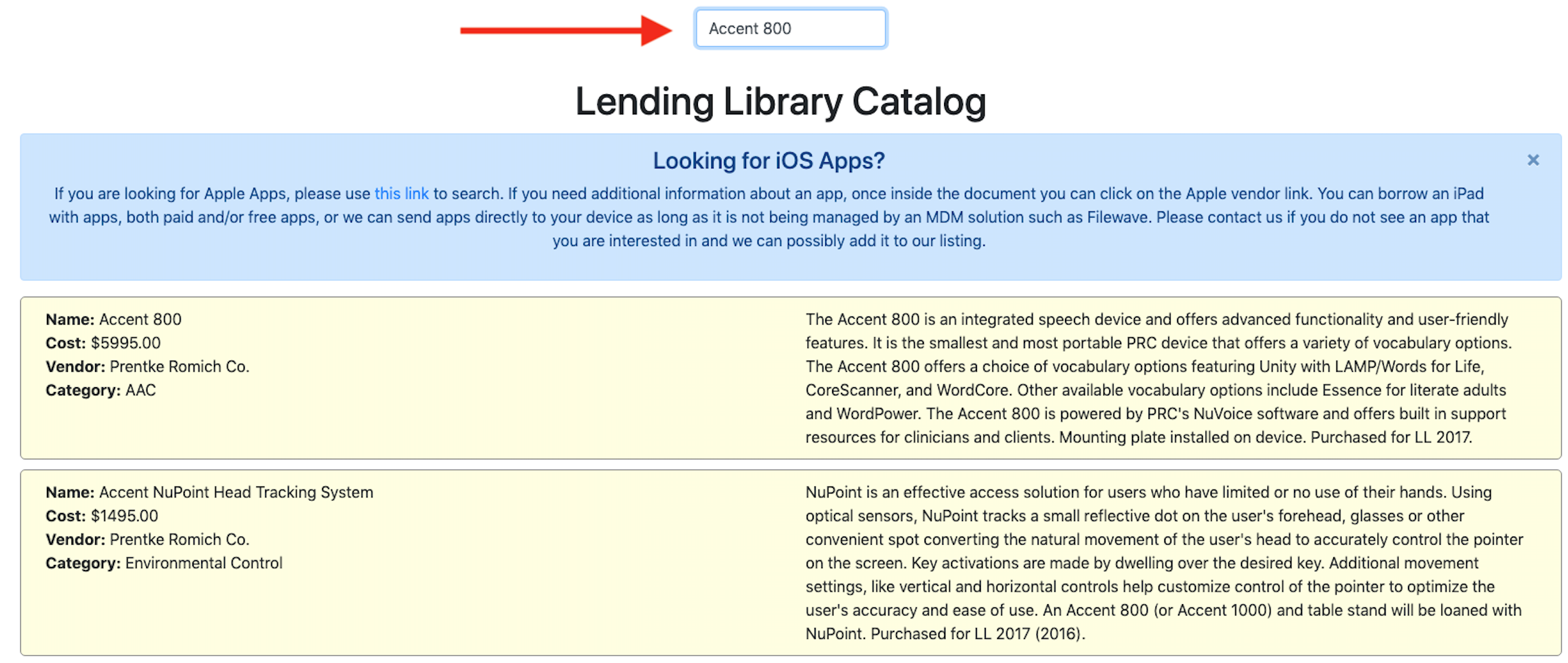 Lending Library catalog with 
